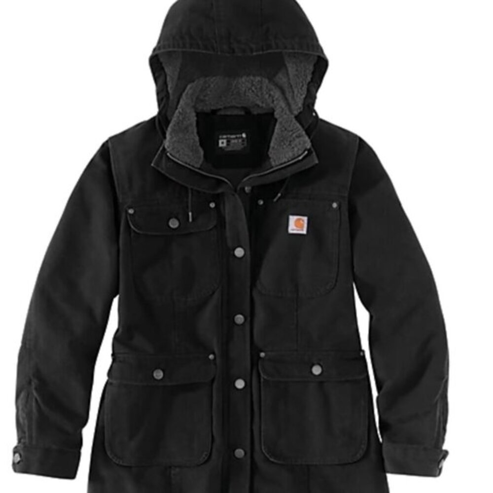 Carhartt NWT Women’s Black Washed Duck Coat Loose Fit Heavy Warm Size Large